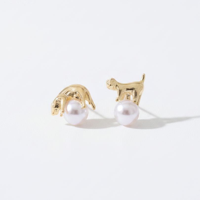 Playful Pearl Cat Earrings