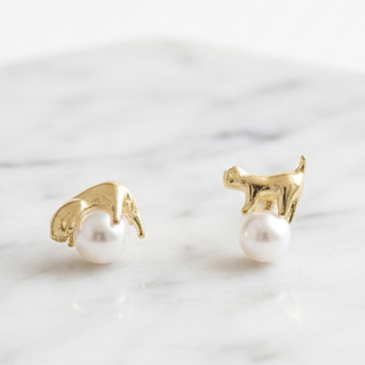 Playful Pearl Cat Earrings