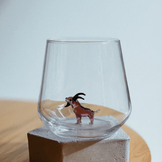 Tiny Animal Wine Glass, Goat Decor MiniZoo 