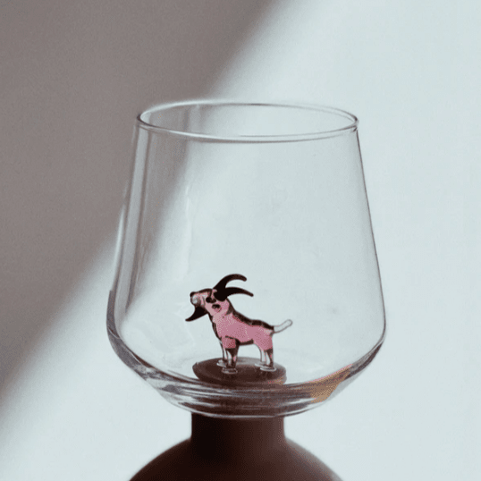 Tiny Animal Wine Glass, Goat Decor MiniZoo 