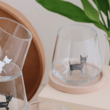 Tiny Animal Wine Glass, Cat Brown Decor MiniZoo 