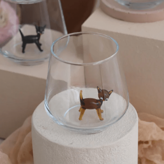 Tiny Animal Wine Glass, Cat Brown Decor MiniZoo 