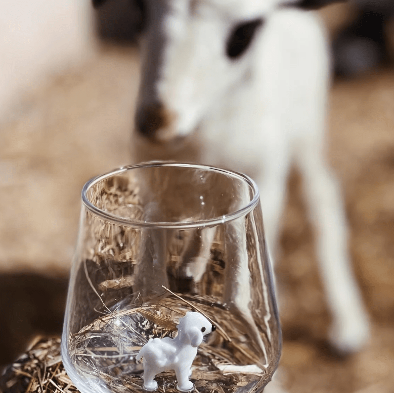 Tiny Animal Wine Glass, Sheep Decor MiniZoo 