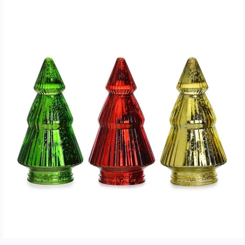 Mercury Glass Ribbed Tree 3, Gold Diamond Star 