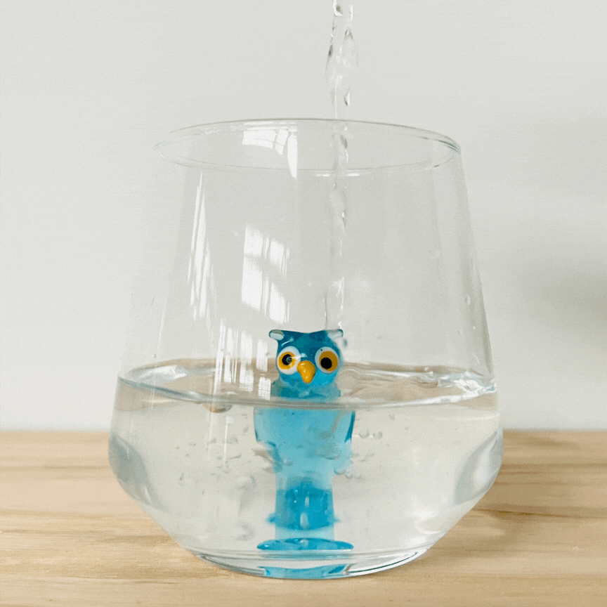 Tiny Animal Wine Glass, Teal Owl Decor MiniZoo 