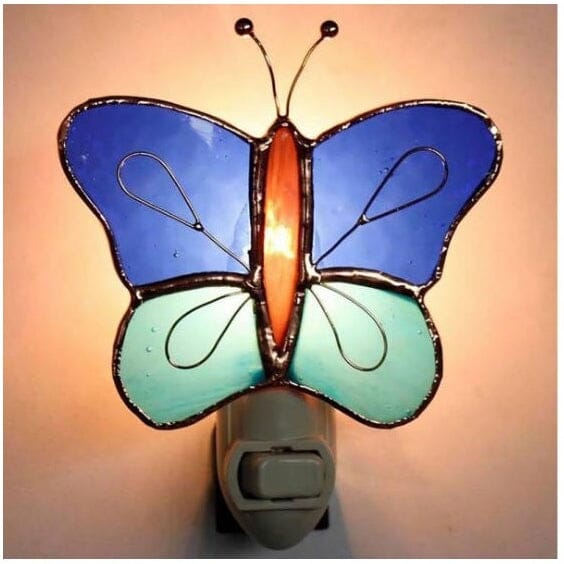 Stained Glass Blue Butterfly Nightlight Decor Gift Essentials 