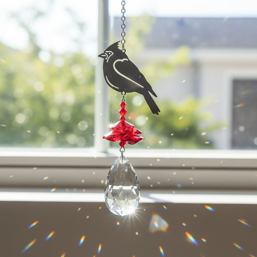 Crystal Fantasy Cardinal Suncatcher, 10 Woodstock Chimes 