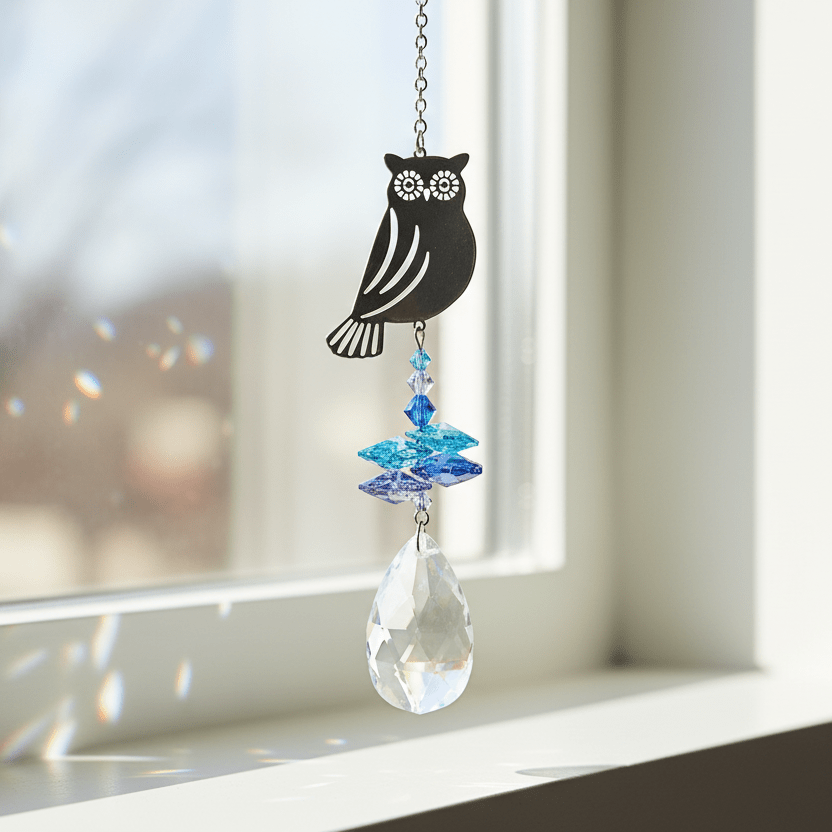Crystal Fantasy Owl Suncatcher, 15 Woodstock Chimes 