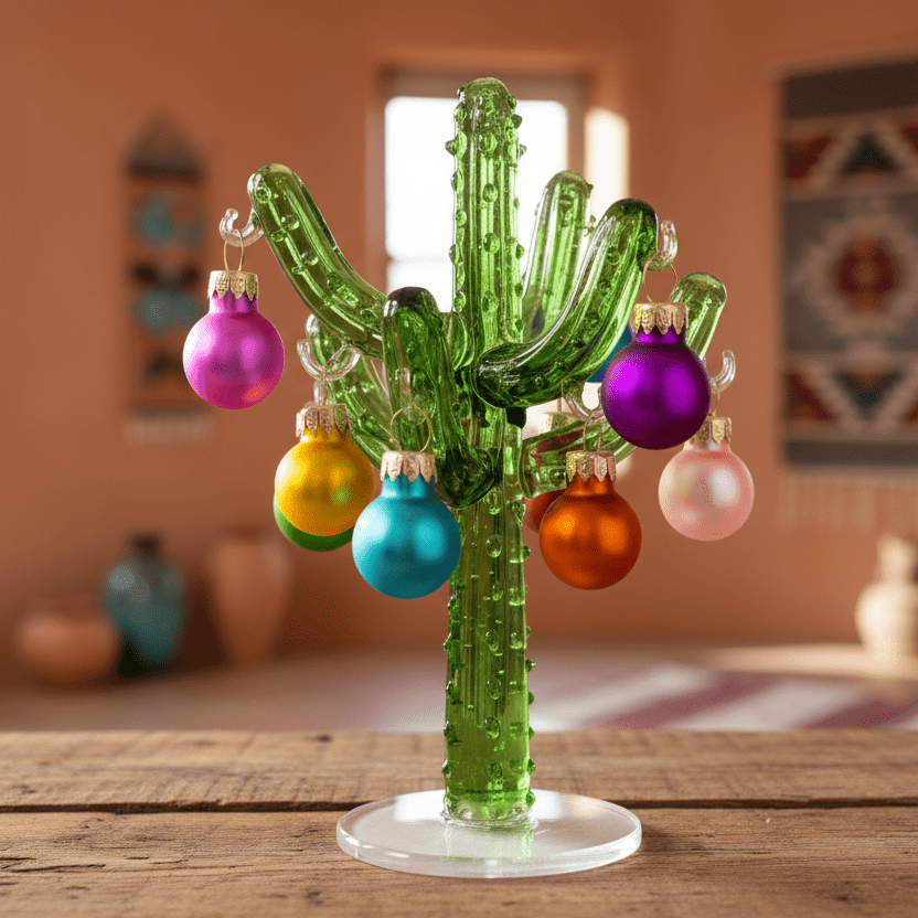 Glass Whimsical Christmas Cactus Tree 7 Decor Gift Essentials 