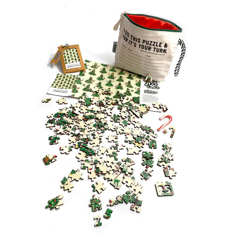 Wooden Puzzle In A Pass It On Pouch 3, Christmas Fairies TROVE 