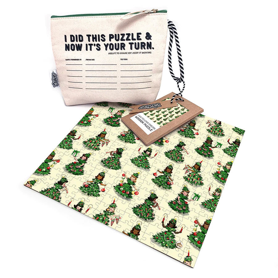 Wooden Puzzle In A Pass It On Pouch 3, Christmas Fairies TROVE 