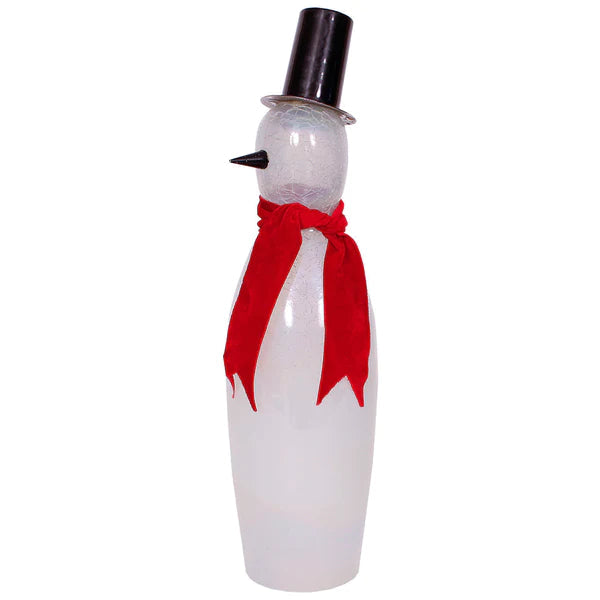 Crackle Glass Snowman, White India House Brass 