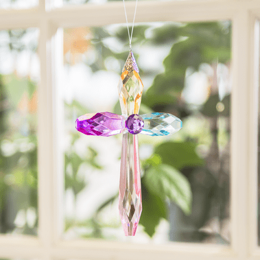 Acrylic Rainbow Cross Ornament, Bloom Decor GANZ 