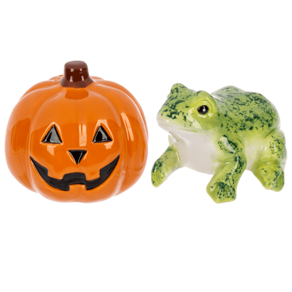 Spooky Stacker Salt and Pepper Shakers, Frog and Jack O'Lantern GANZ 