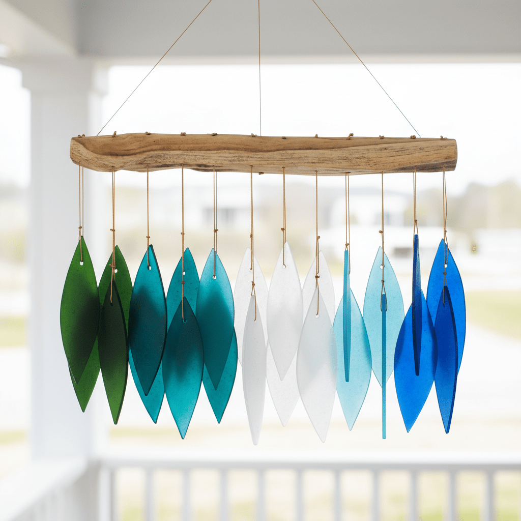 Ocean Glass Wind Chime, Driftwood Gift Essentials 