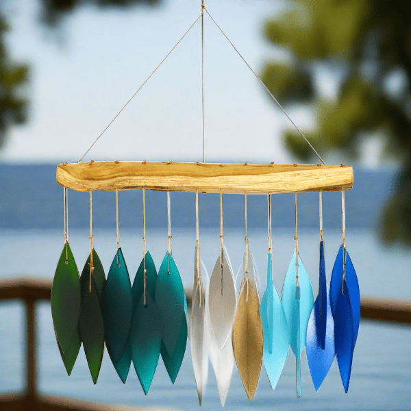 Ocean Glass Wind Chime, Driftwood Gift Essentials 