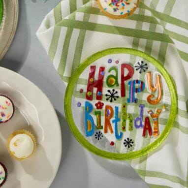 Glass Fusion Plate 67, Happy Birthday Mini Demdaco 