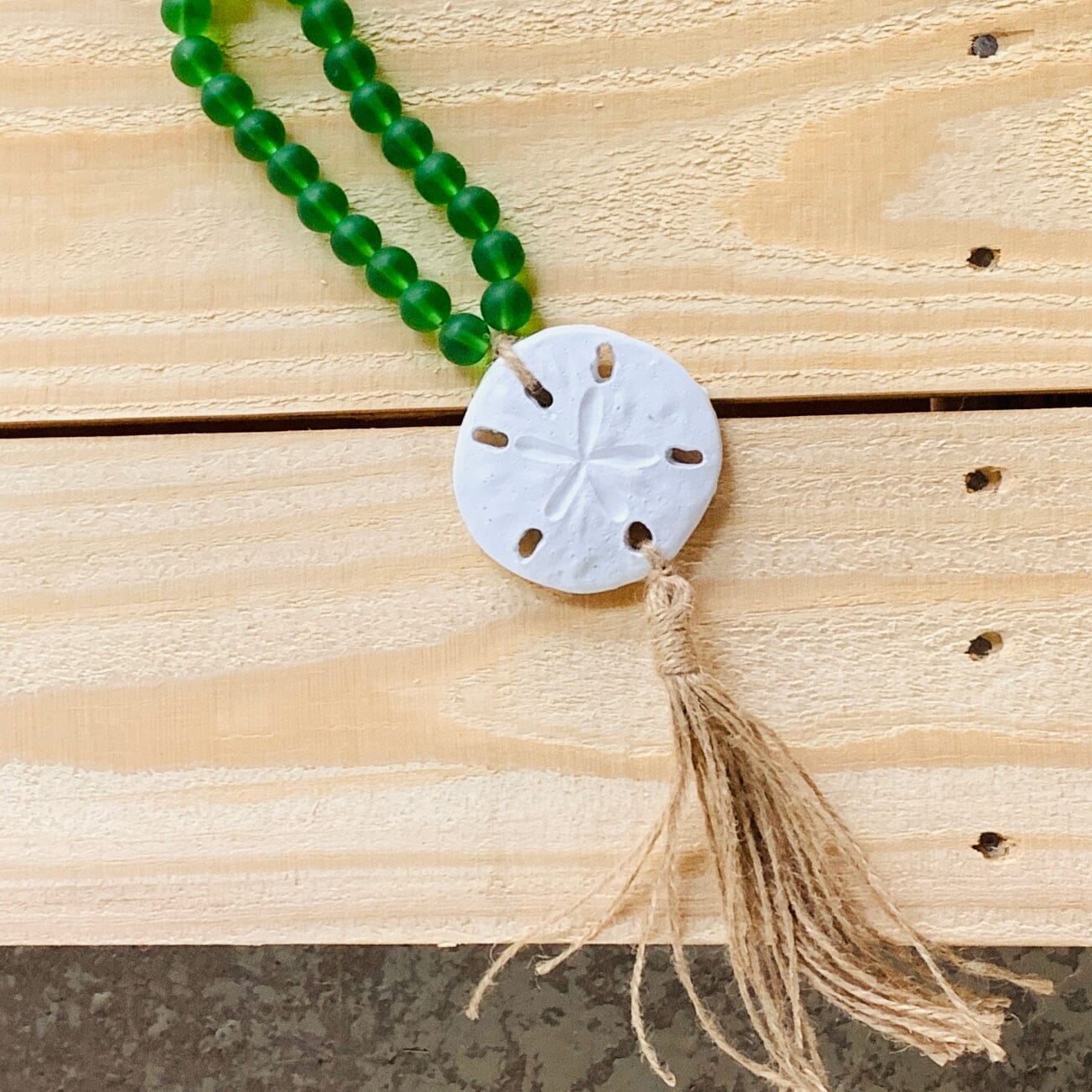 Sand Dollar Glass Beaded Tassle, Green Ornament GANZ 
