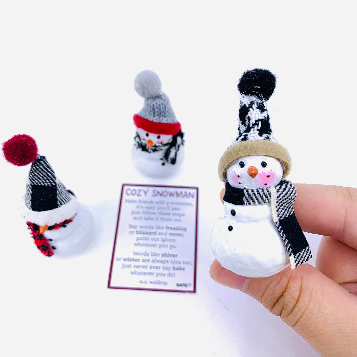 Cozy Snowmen Pocket Charm Miniature GANZ Black Hat 