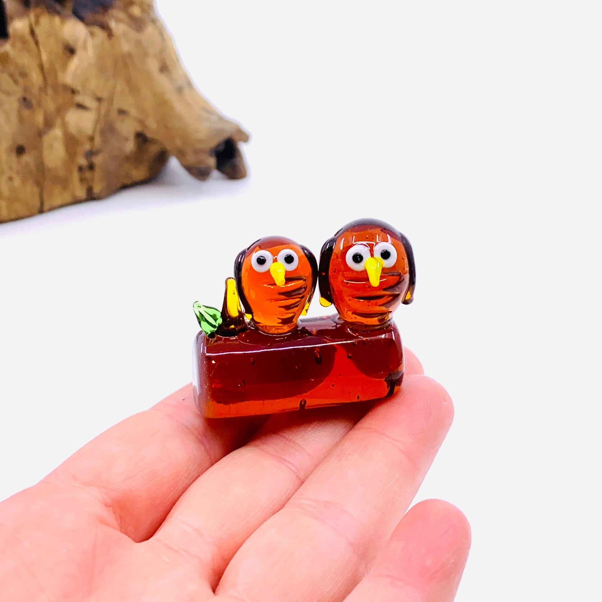 Tiny Owls on Log 80 Miniature Alex 