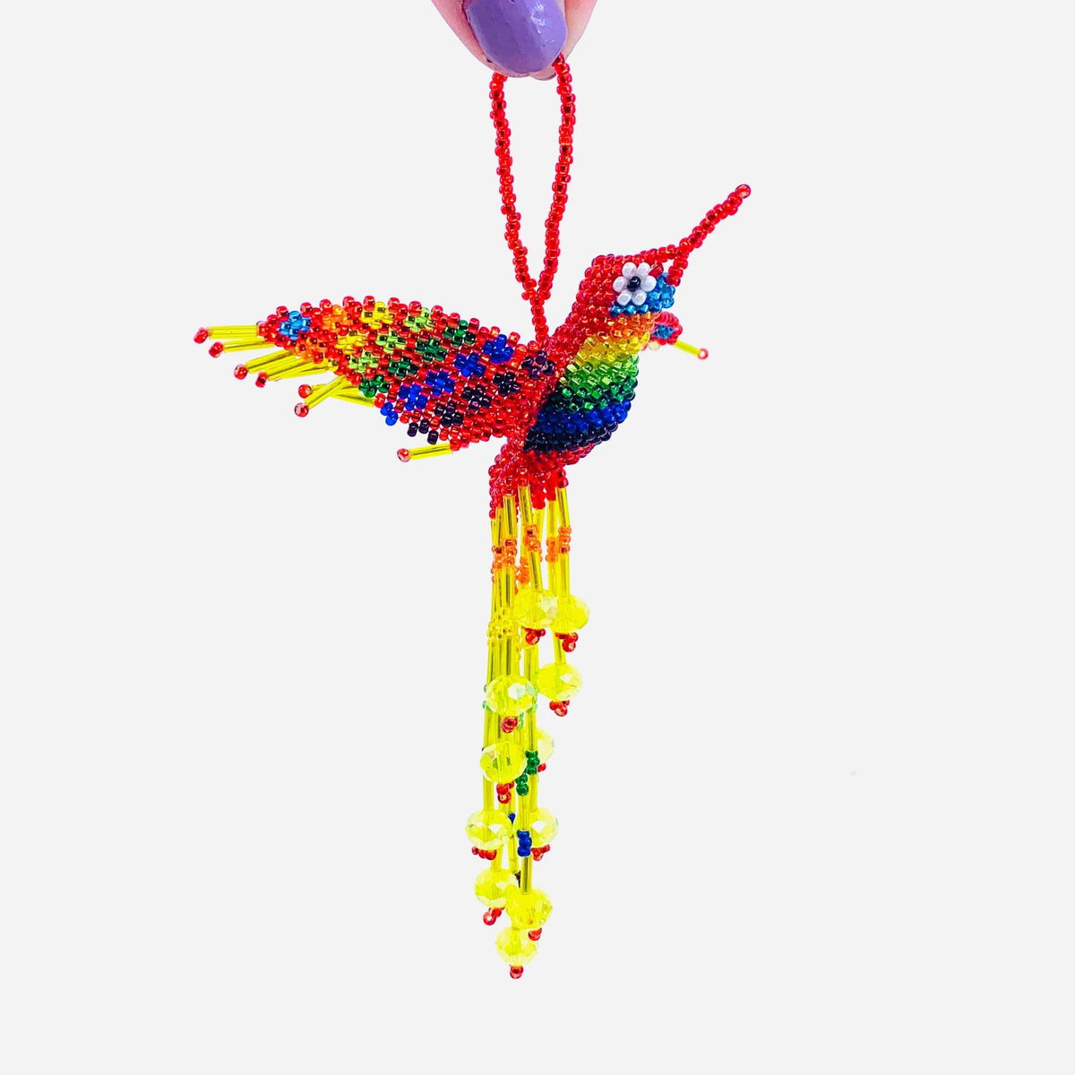 Rainbow Hummingbird Ornament 2, Red Polka Dot