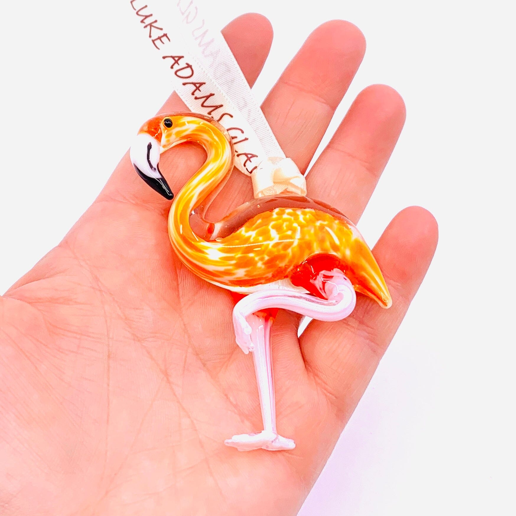 Ribbon Glass Ornament, Orange Flamingo Art Studio 
