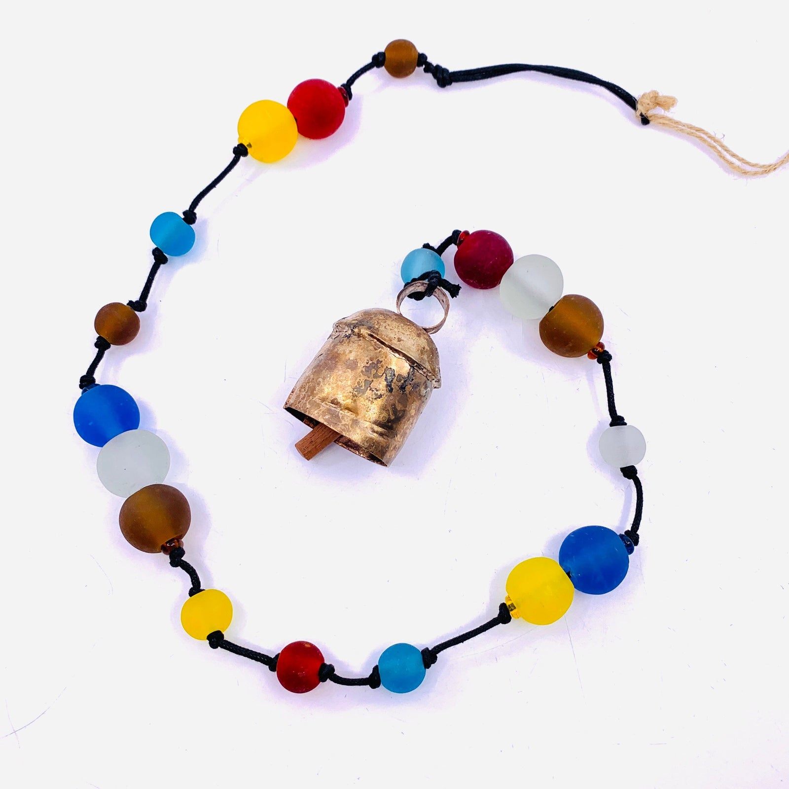 Hanging Beaded Glass with Bell, Bright Sea Glass 5 Decor MOKSHA 