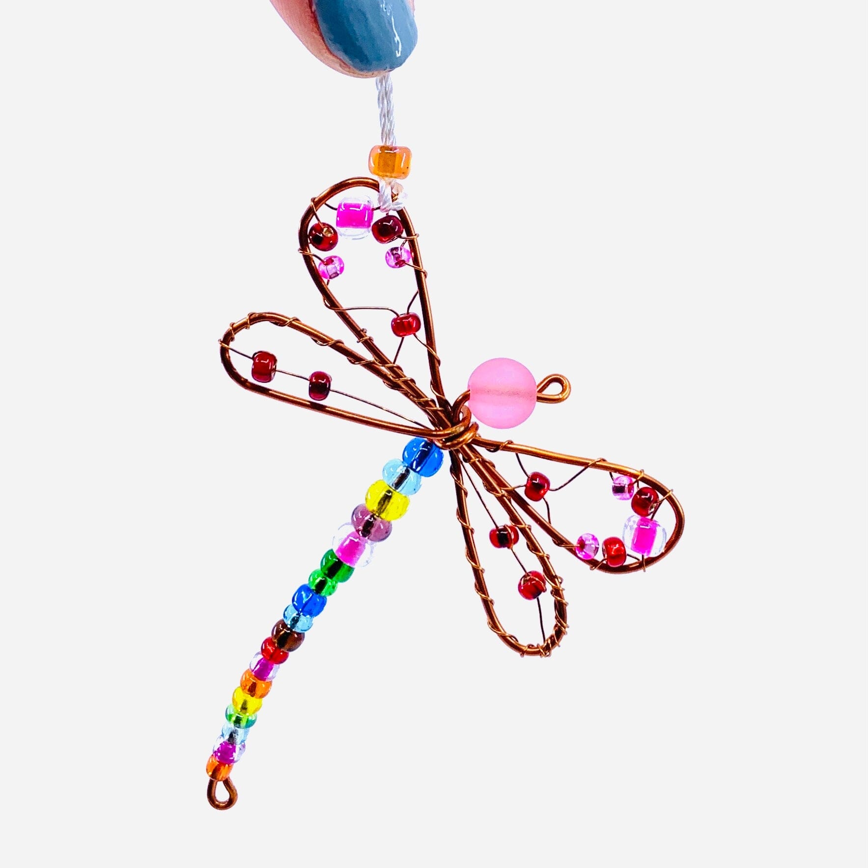 Carded Copper Suncatcher 2, Rainbow Dragonfly Decor Whimsical Wire and Glass 