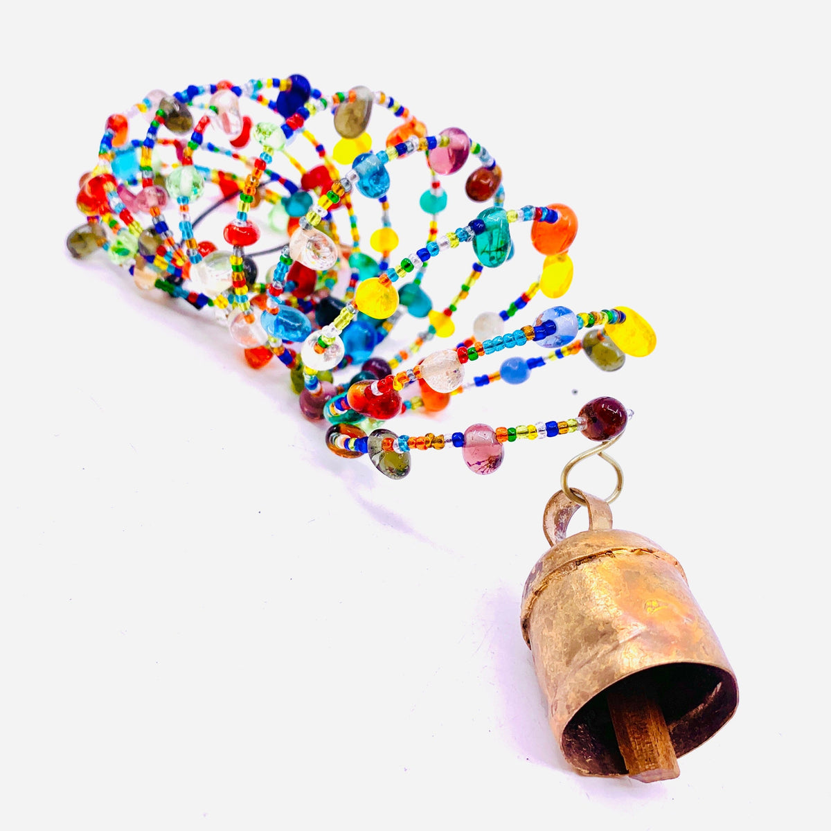 Hanging Beaded Glass with Bell, Bouncing Rainbow 14 Decor MOKSHA 