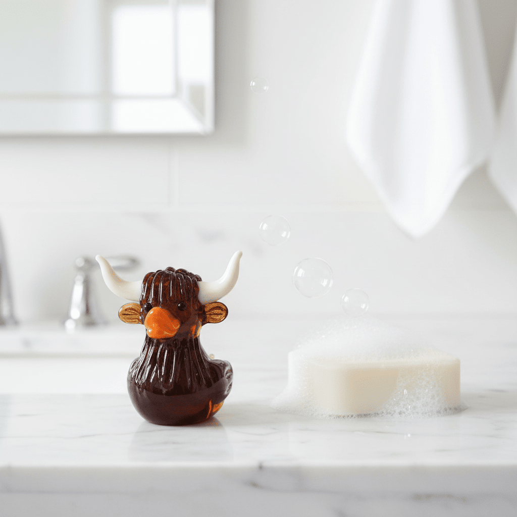 Highland Cow - Mini Glass Rubber Duck Miniature Alex 