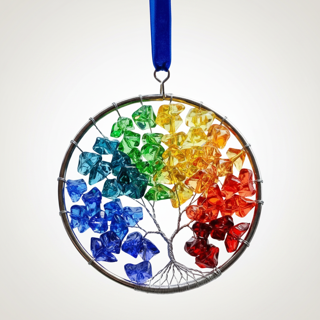 Rainbow Crystal Tree Ornament - Luke Adams Glass Blowing Studio