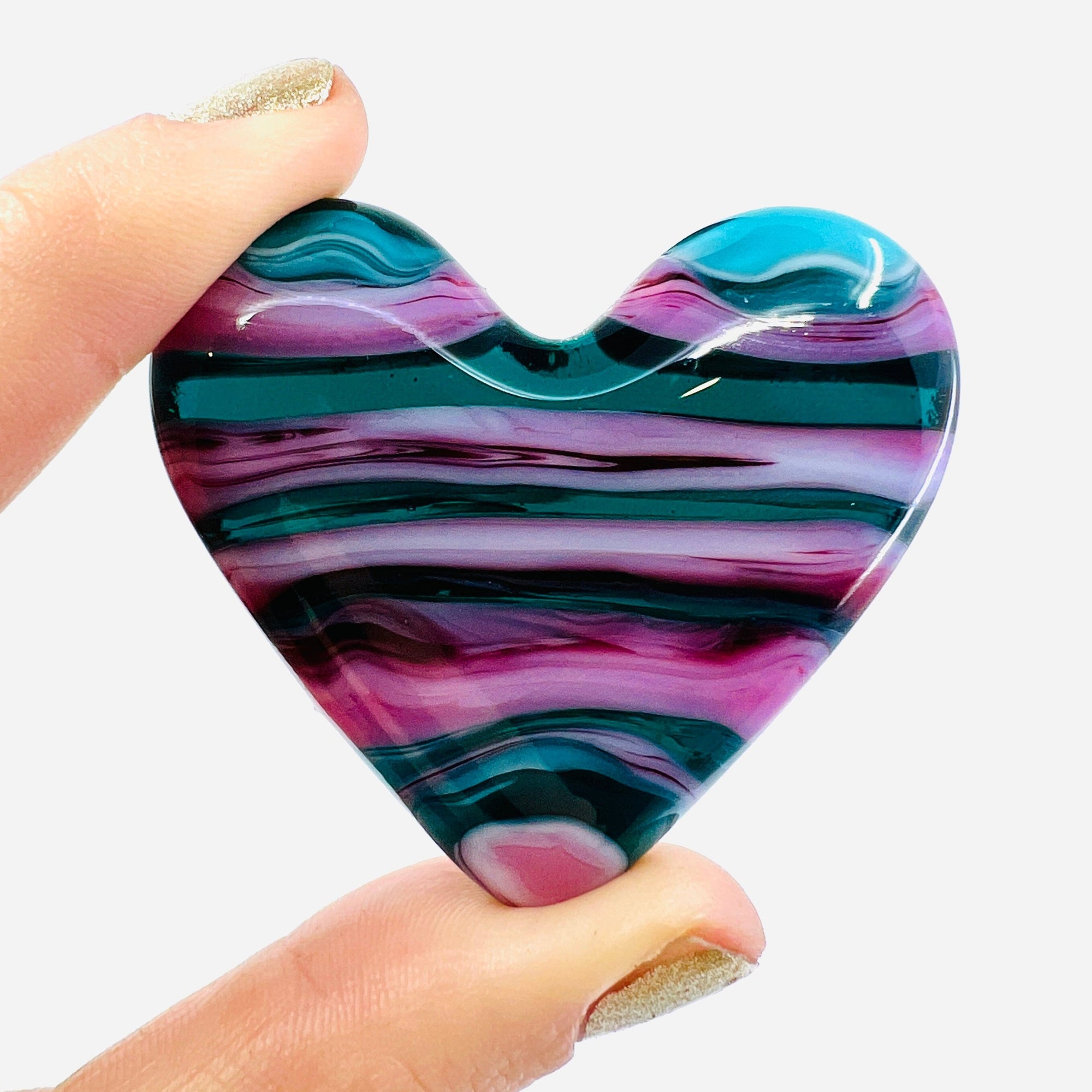 Fused Glass Pocket Heart, Peacock Miniature Glimmer Glass Gifts 