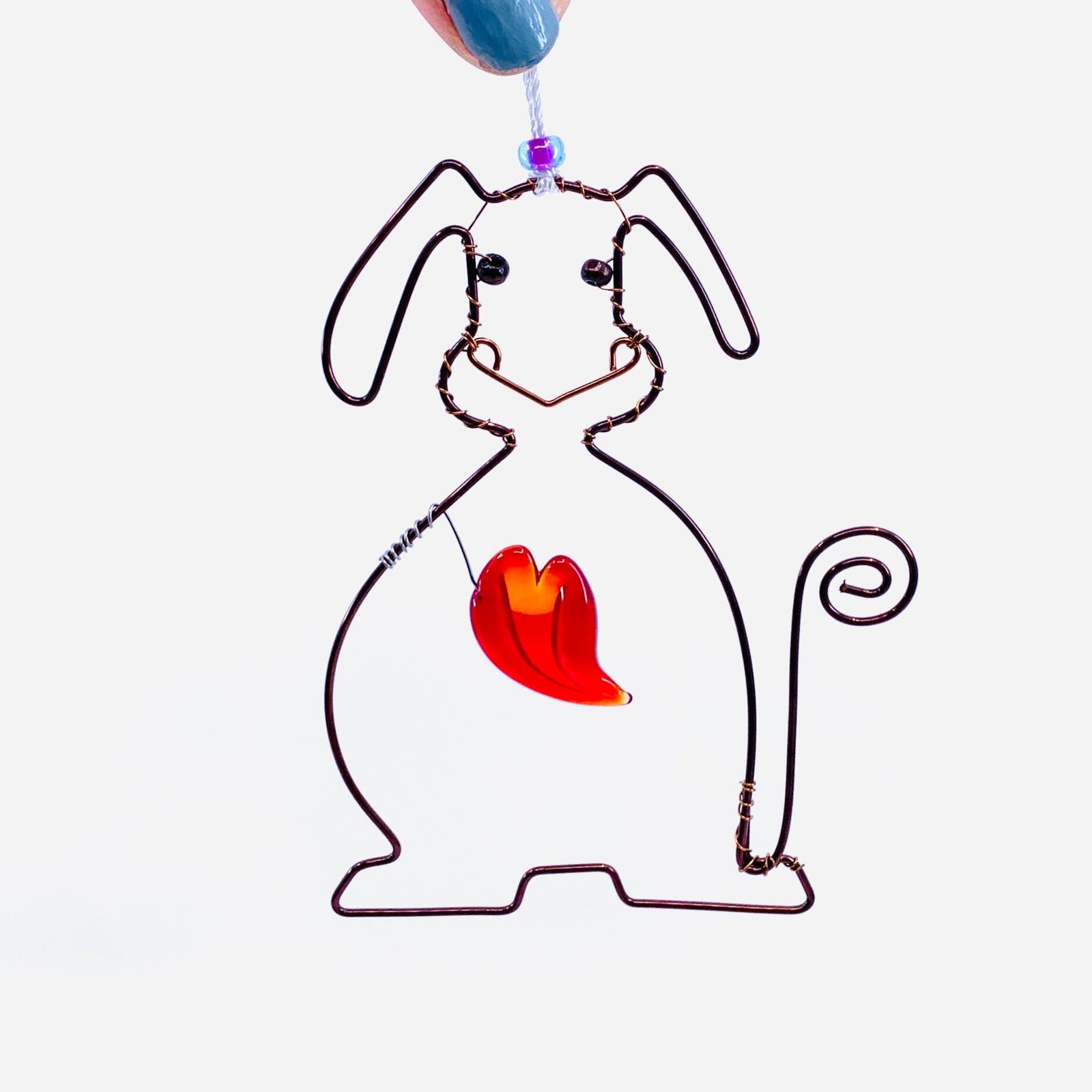 Carded Copper Suncatcher 6, Dog Decor Whimsical Wire and Glass 