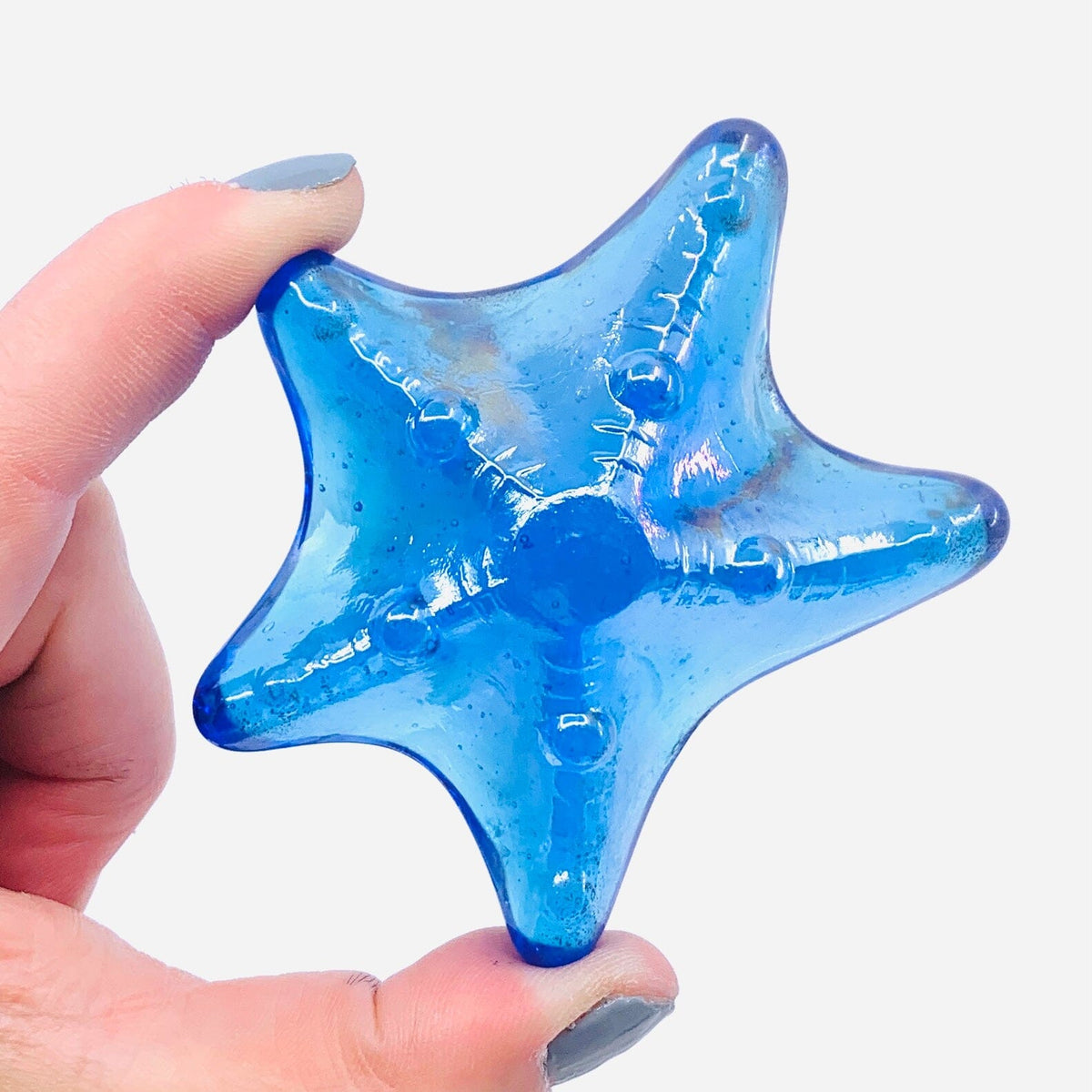 Iridescent Pressed Glass Starfish, Light Blue Miniature Barry Owen 