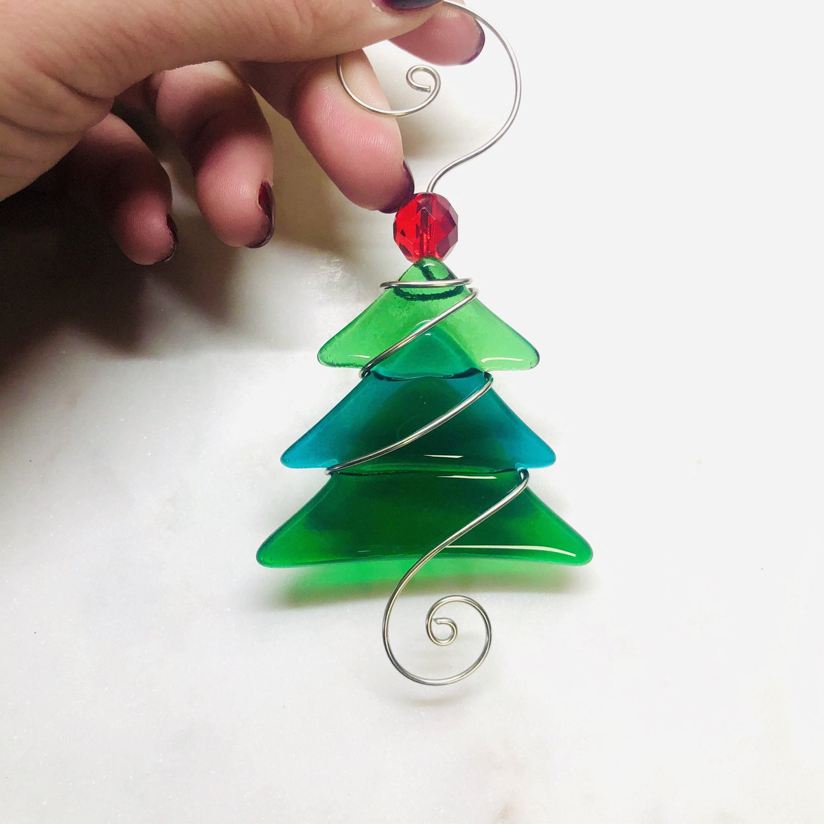 Small Fused Glass Tree, Green Ornament Haywire Art 