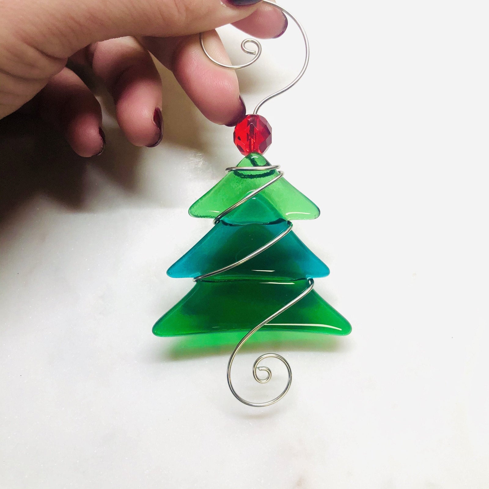 Small Fused Glass Tree, Green Ornament Haywire Art 