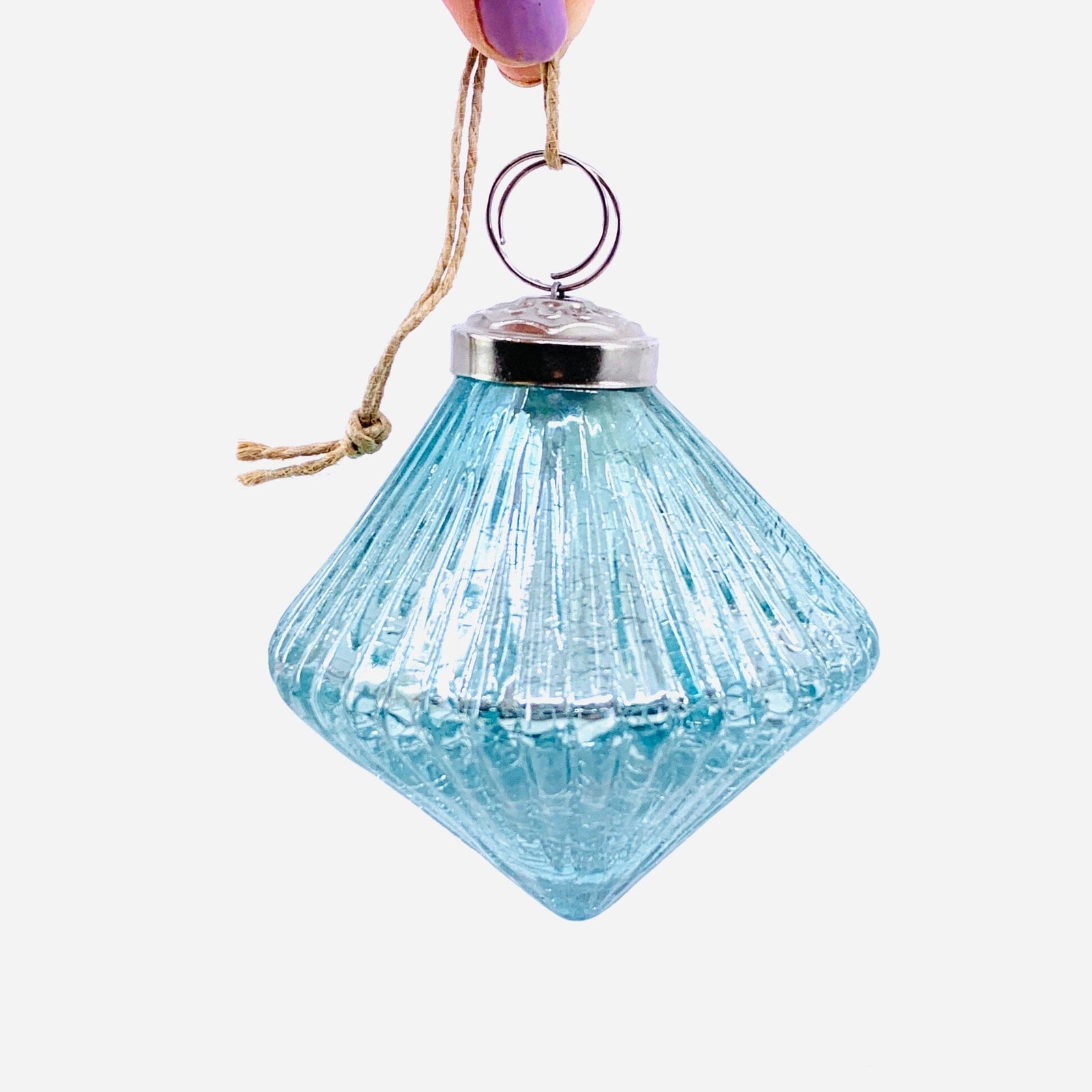 Mercury Glass Ribbed Crackle Ornament 9, Aqua India House Brass 