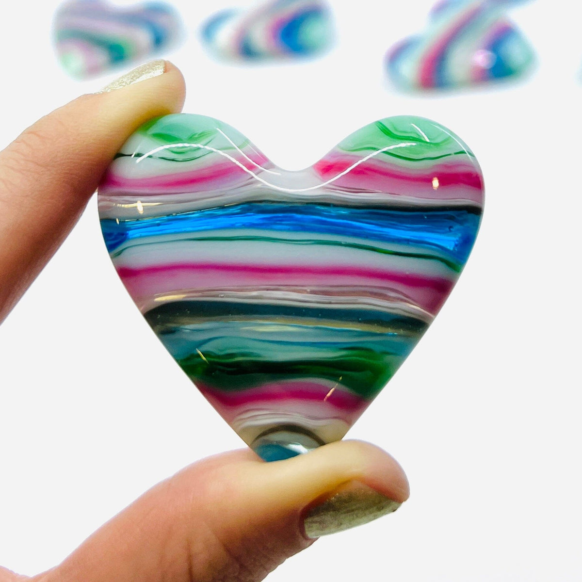 Fused Glass Pocket Heart, Water Lilies Miniature Glimmer Glass Gifts 