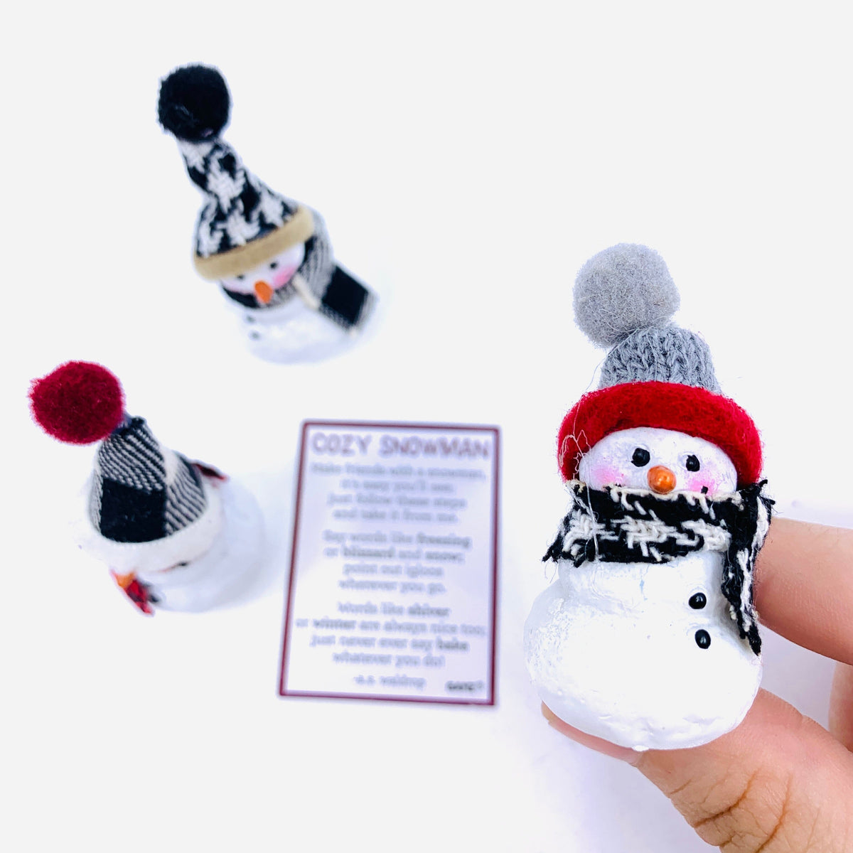Cozy Snowmen Pocket Charm Miniature GANZ Gray Hat 