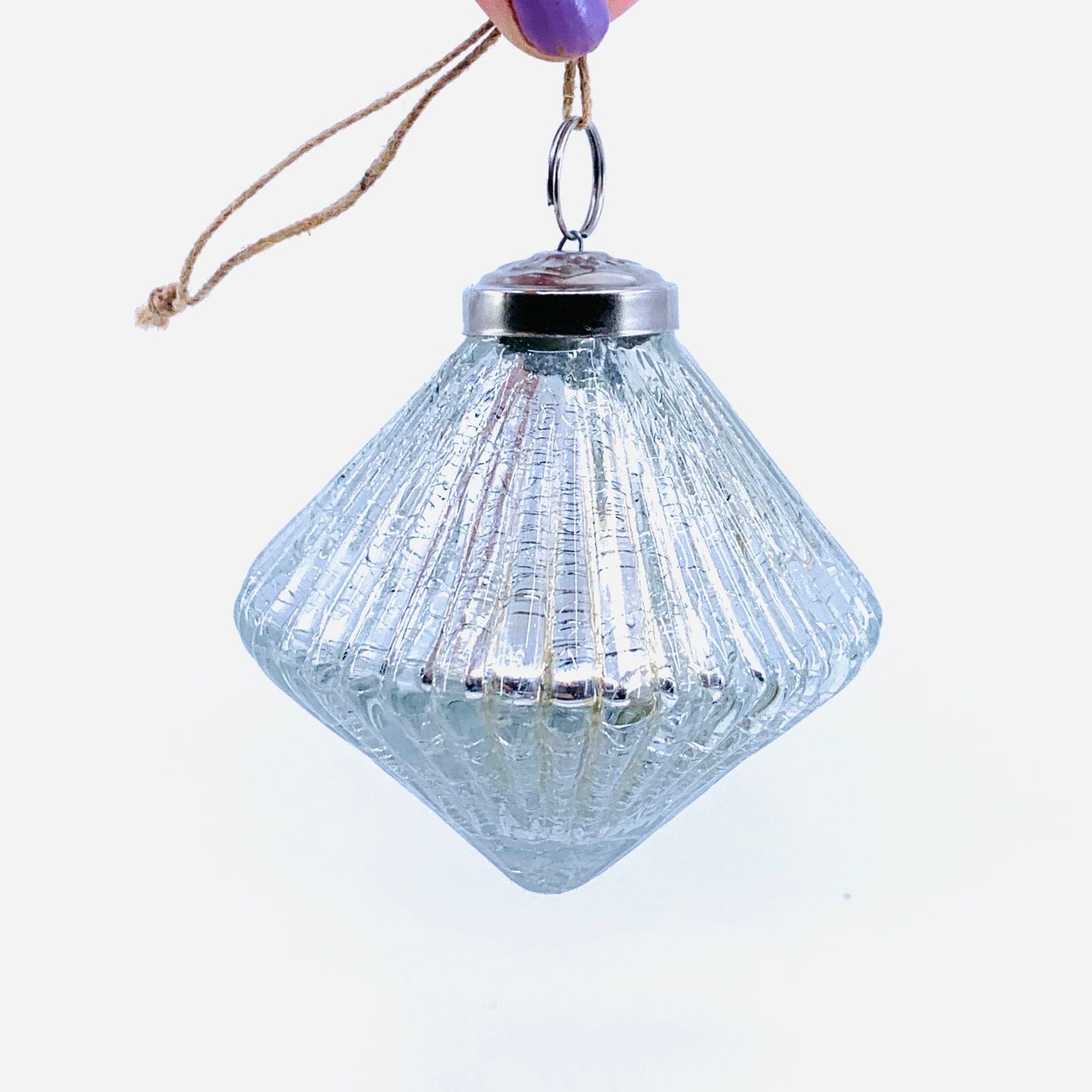 Mercury Glass Ribbed Crackle Ornament 3, Silver India House Brass 