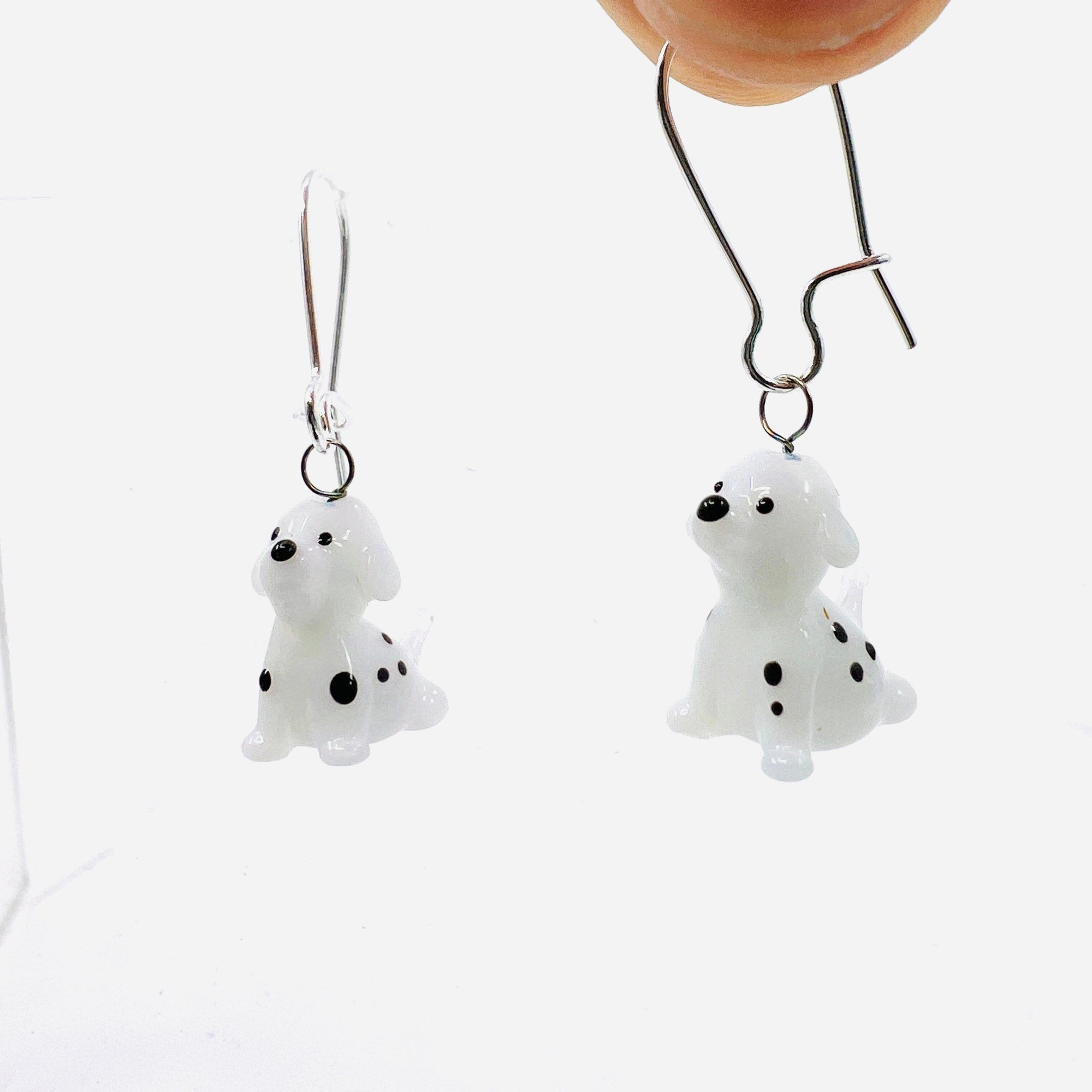 Tiny Animal Earrings 7 Dalmatian Miniature WGK Glass 