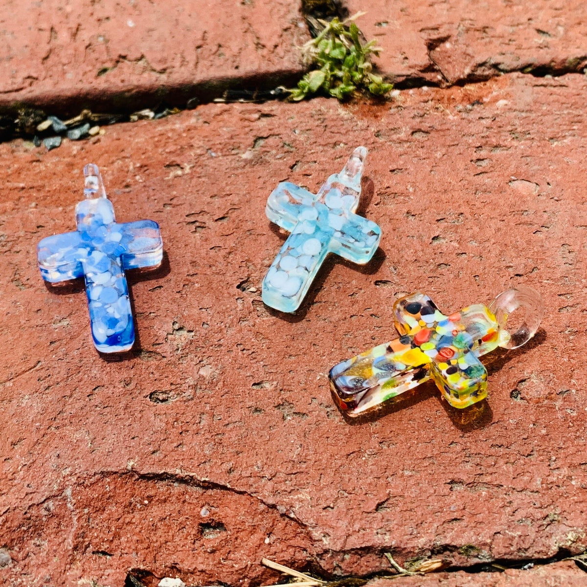 Glass Cross Pendants, Stained Glass - 