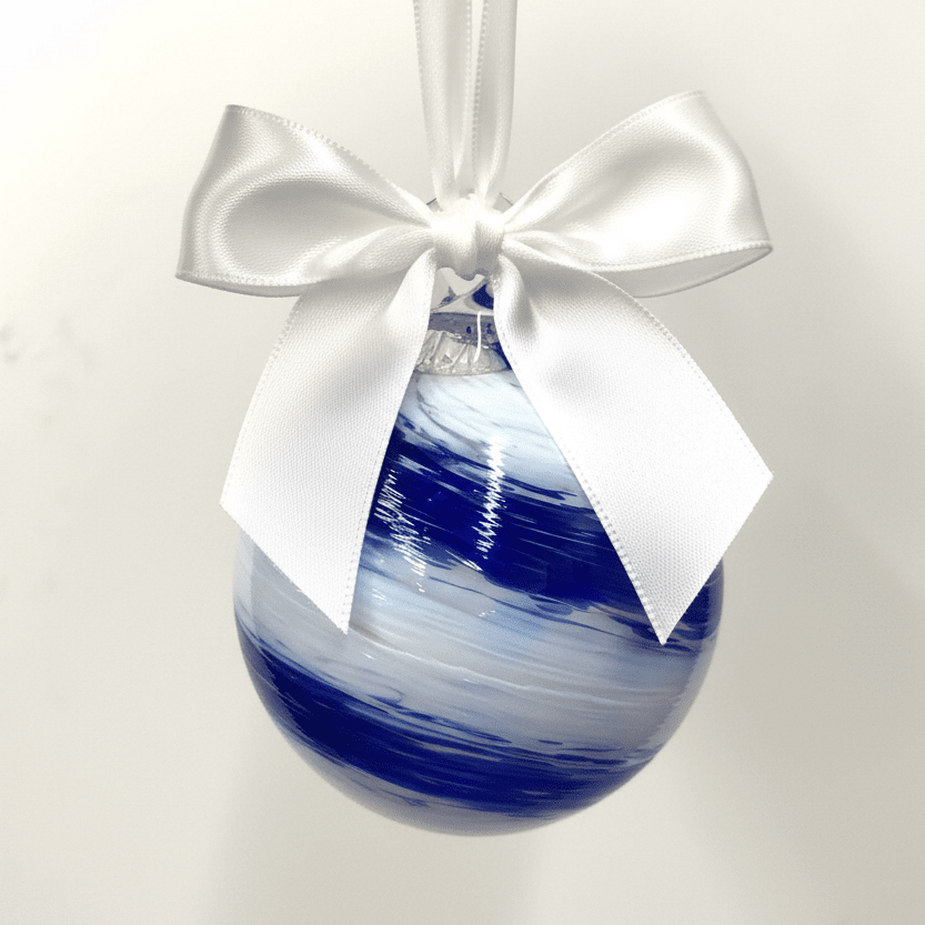 Mini Holiday Ornament, Blue Swirl Ornament Luke Adams Glass Blowing Studio 