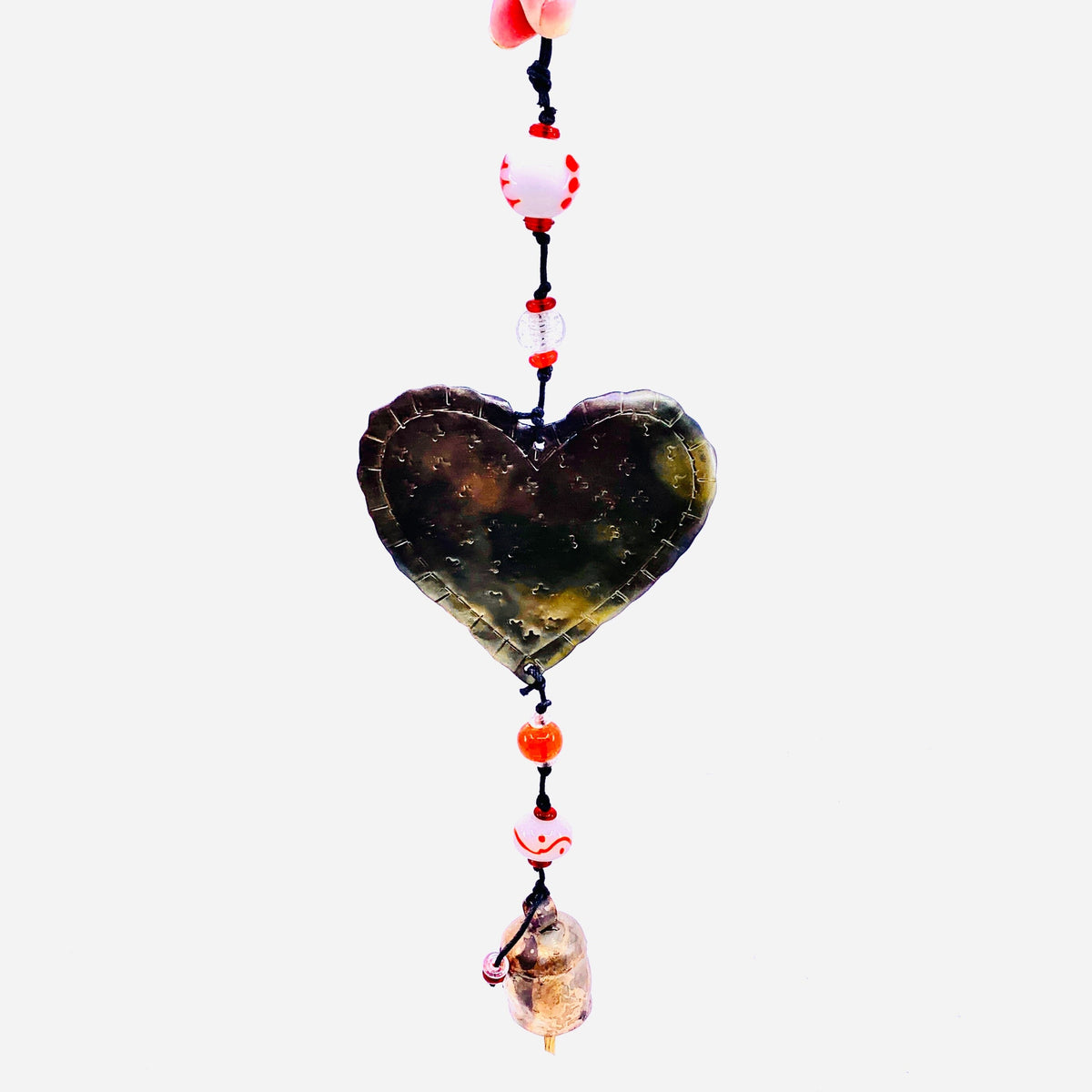 Hanging Beaded Glass with Bell, Heart 3