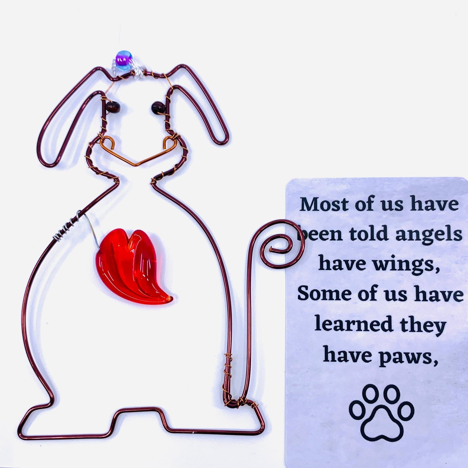 Carded Copper Suncatcher 6, Dog Decor Whimsical Wire and Glass 