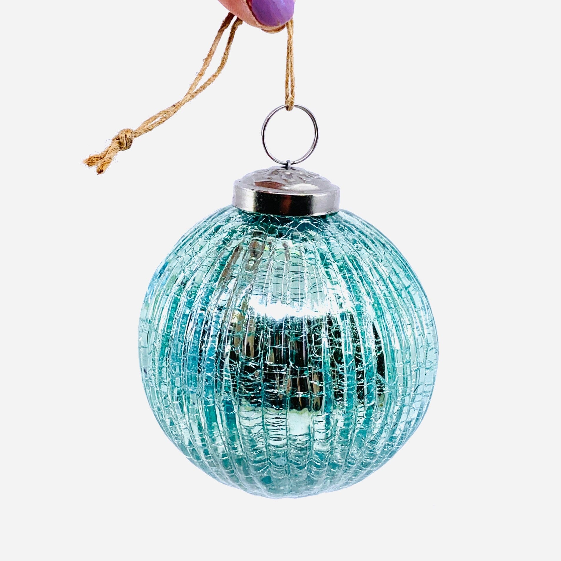 Mercury Glass Ribbed Crackle Ornament 7, Aqua India House Brass 