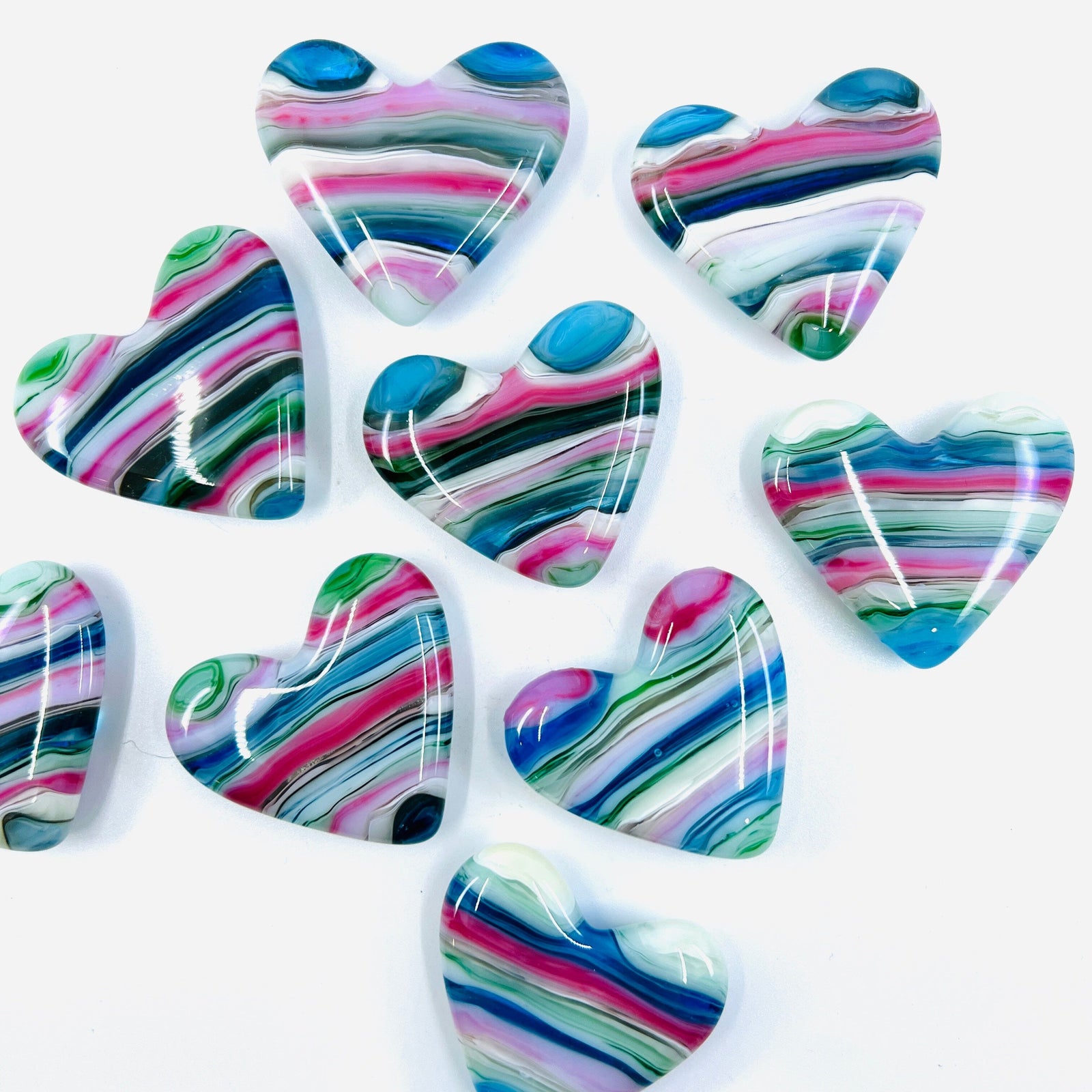 Fused Glass Pocket Heart, Water Lilies Miniature Glimmer Glass Gifts 