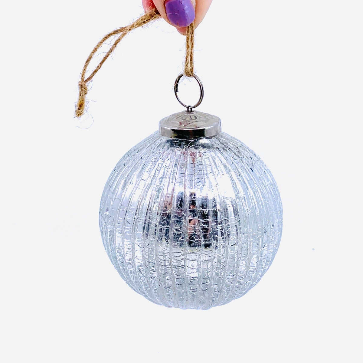 Mercury Glass Ribbed Crackle Ornament 1, Silver India House Brass 