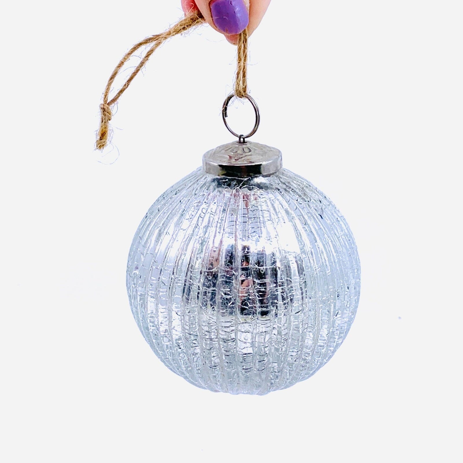 Mercury Glass Ribbed Crackle Ornament 1, Silver India House Brass 