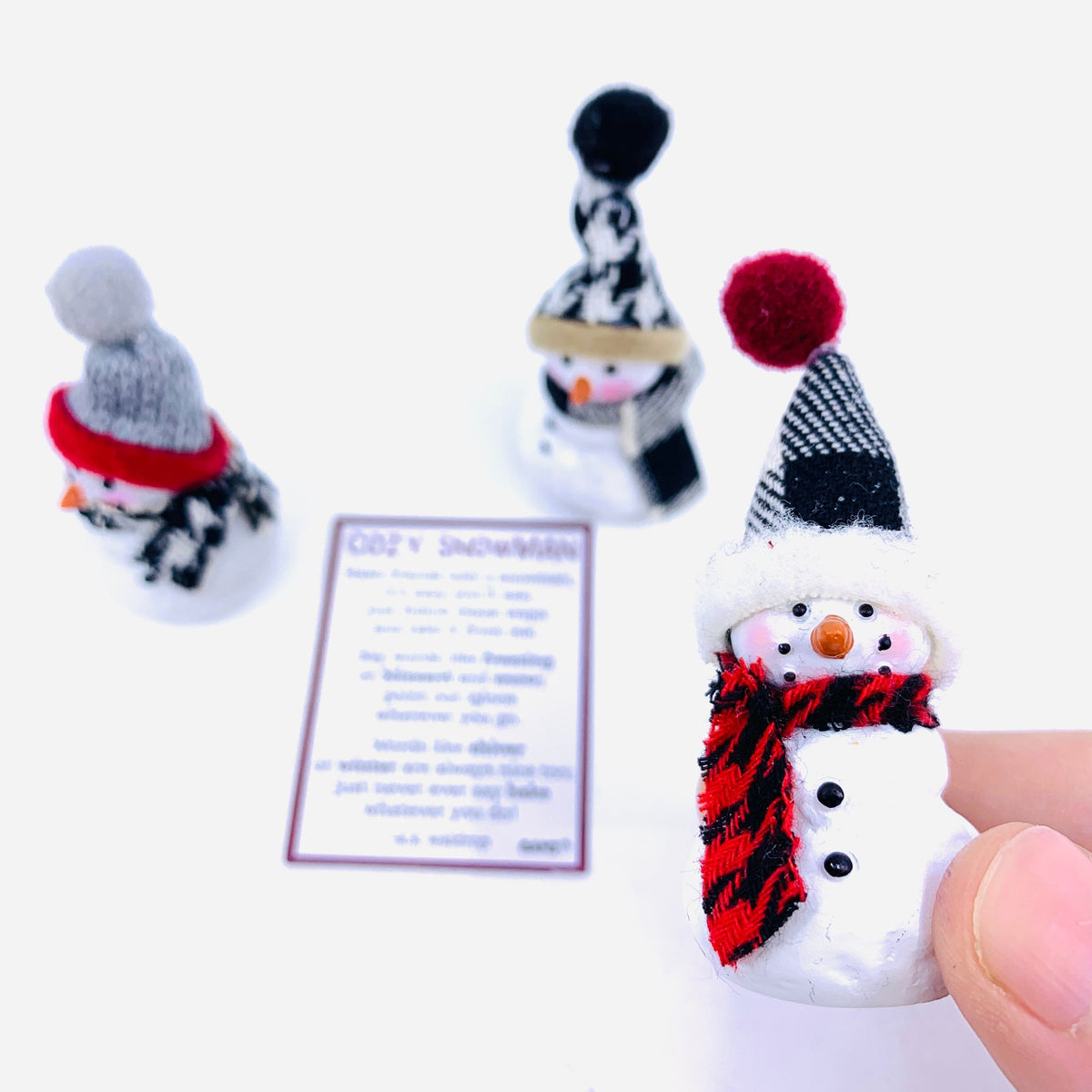 Cozy Snowmen Pocket Charm Miniature GANZ Red Hat 